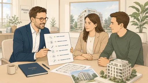 Illustration d'un promoteur pr&eacute;sentant les avantages d'un achat &agrave; ses clients